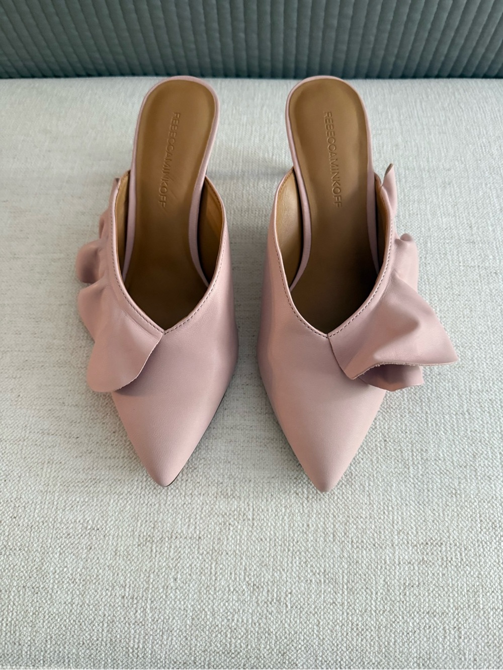 Rebecca Minkoff Blush Pink Pointed-Toe Ruffle Mules